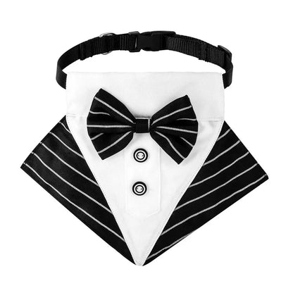 Formal Dog Tuxedo Wedding Bandana Collar with Bow Tie Adjustable Pet Neck Tie Neckerchief Bandana for Small Medium Large Dogs