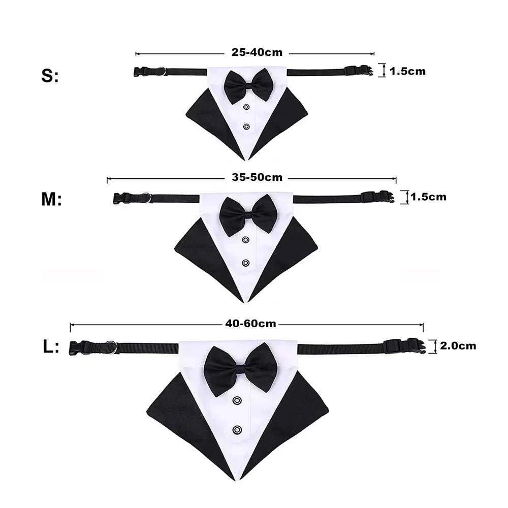 Formal Dog Tuxedo Wedding Bandana Collar with Bow Tie Adjustable Pet Neck Tie Neckerchief Bandana for Small Medium Large Dogs