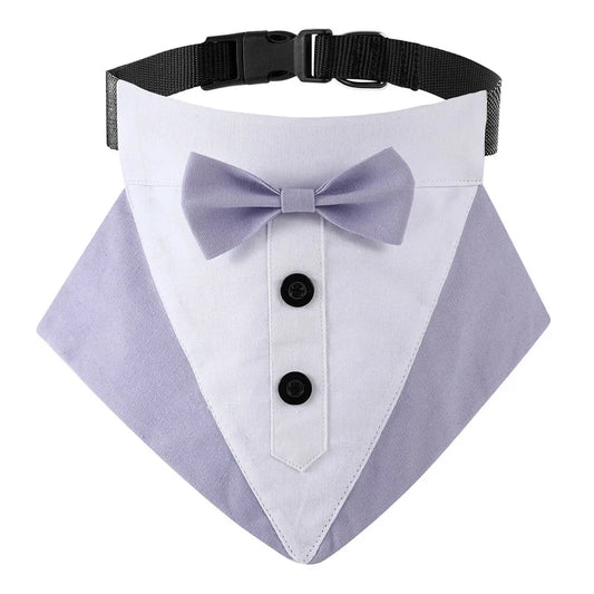 Formal Dog Tuxedo Wedding Bandana Collar with Bow Tie Adjustable Pet Neck Tie Neckerchief Bandana for Small Medium Large Dogs