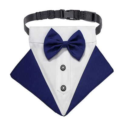 Formal Dog Tuxedo Wedding Bandana Collar with Bow Tie Adjustable Pet Neck Tie Neckerchief Bandana for Small Medium Large Dogs