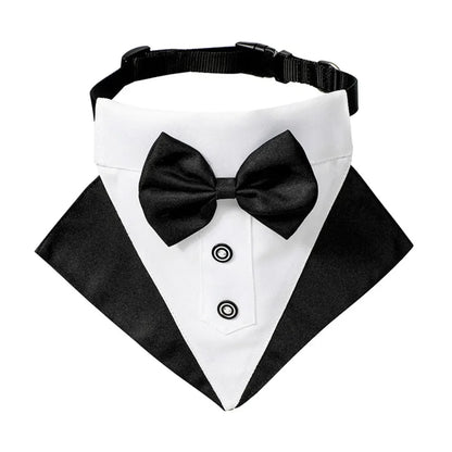 Formal Dog Tuxedo Wedding Bandana Collar with Bow Tie Adjustable Pet Neck Tie Neckerchief Bandana for Small Medium Large Dogs