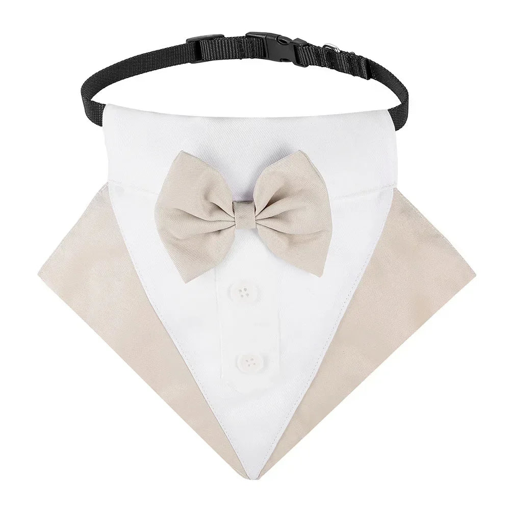 Formal Dog Tuxedo Wedding Bandana Collar with Bow Tie Adjustable Pet Neck Tie Neckerchief Bandana for Small Medium Large Dogs