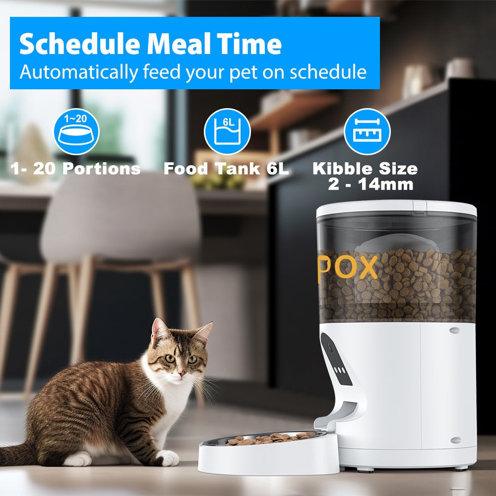 Automatic Cat Feeder with Camera, Automatic Cat Food Dispenser, 2.4G Wifi 1080P Timed Cat Feeder with APP Control for Remote Feeding, 6L Automatic Feeder for Cats Dogs Other Pet