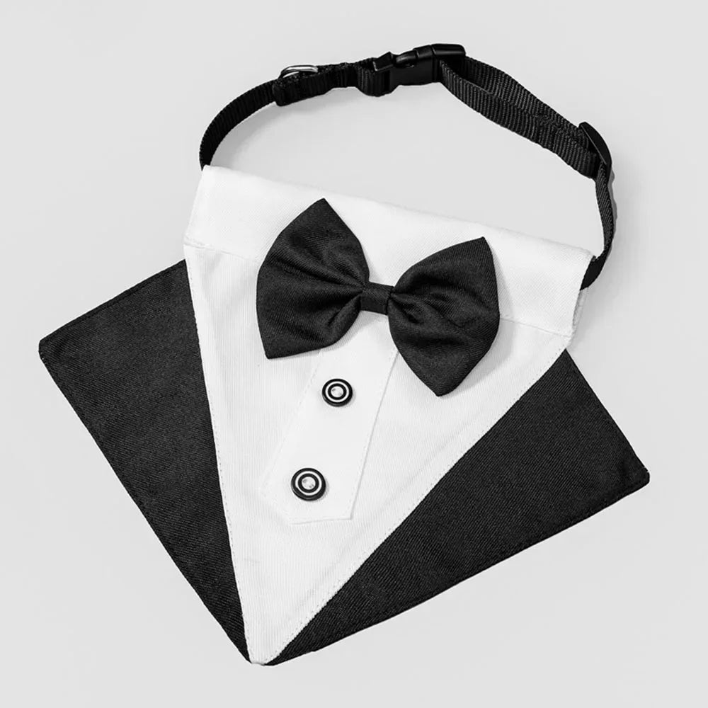 Formal Dog Tuxedo Wedding Bandana Collar with Bow Tie Adjustable Pet Neck Tie Neckerchief Bandana for Small Medium Large Dogs