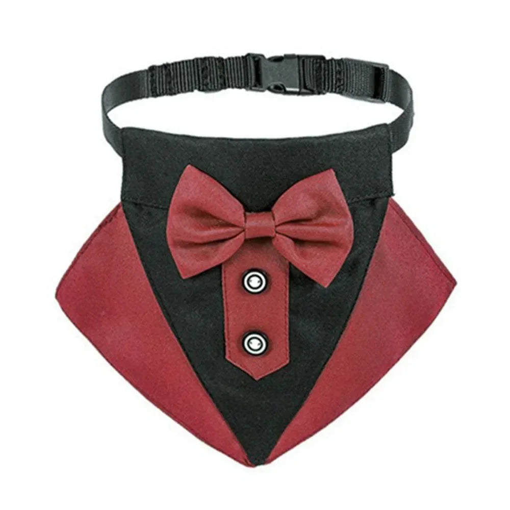 Formal Dog Tuxedo Wedding Bandana Collar with Bow Tie Adjustable Pet Neck Tie Neckerchief Bandana for Small Medium Large Dogs